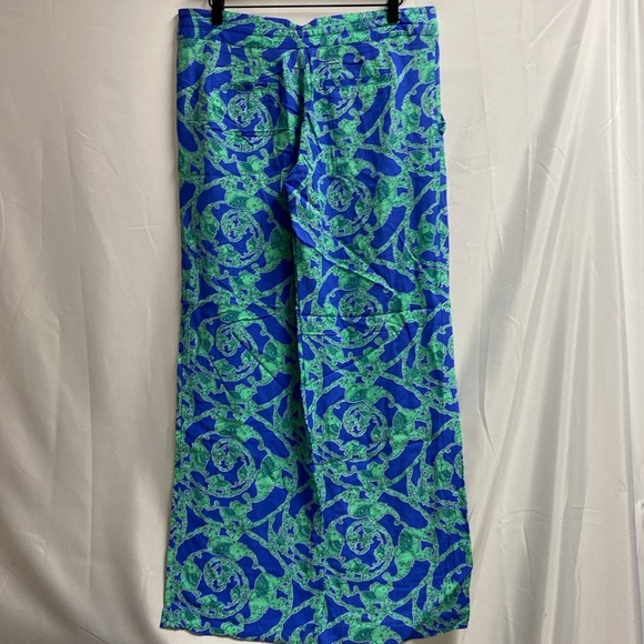 Vintage Lily Pulitzer Elephant Print Wide Leg Pants Blue Green Size Medium - Picture 4 of 7